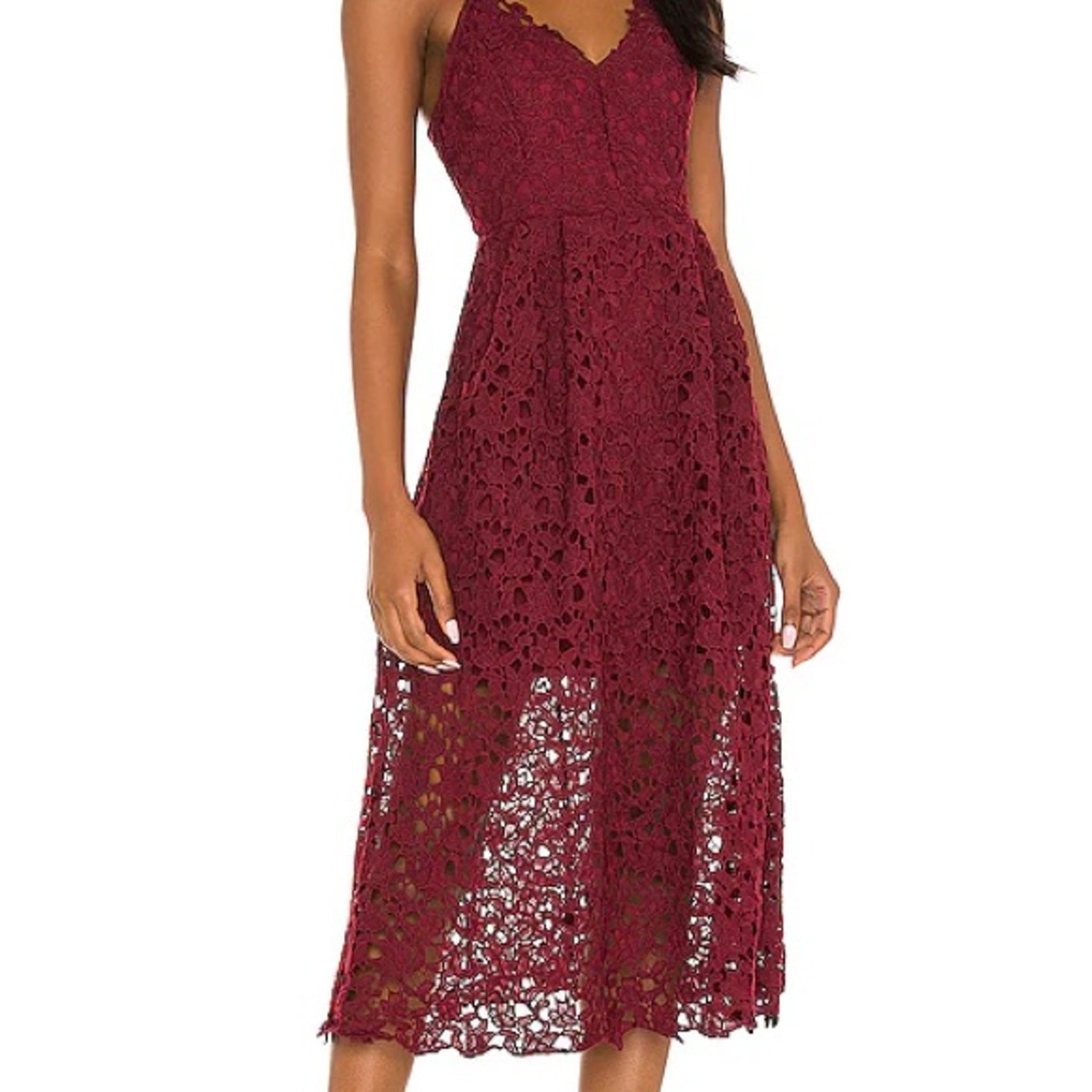 Astr Burgundy Lace Midi Dress